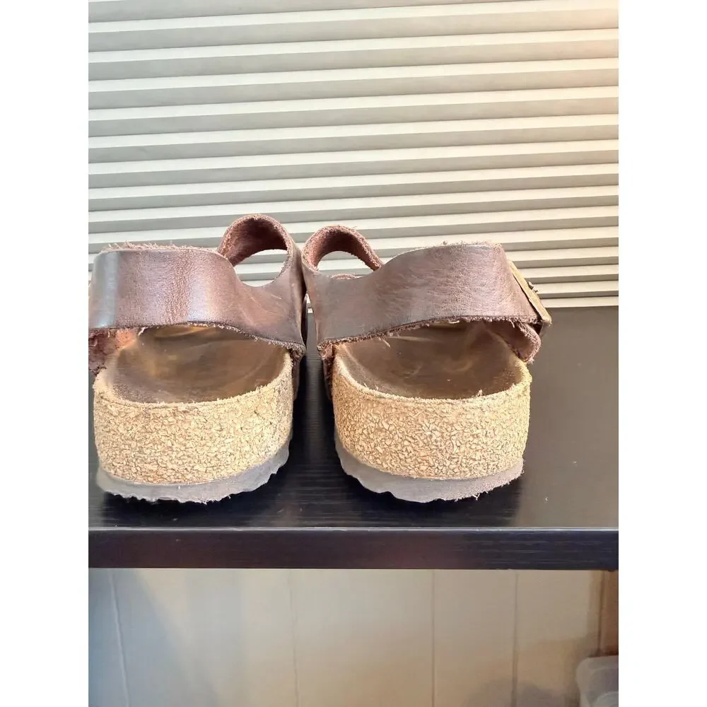 Birkenstock Milano Brown Oiled Leather Sandals EU 42 Double Strap Buckle Comfort
